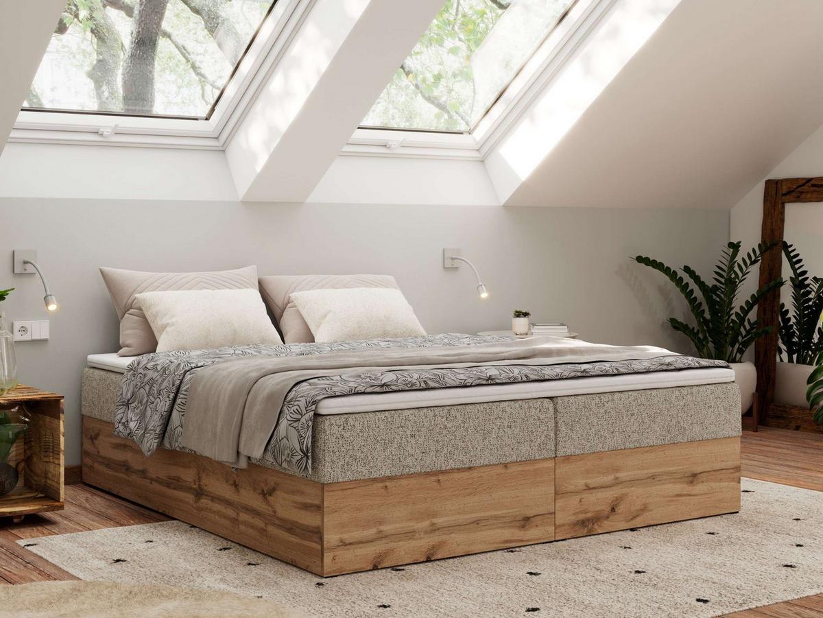 BOXBETT WOOD ZERO 160/200 - Dunkelbeige Struktur - H4 - Topper T25 - Cappuccino, Textil (160/200cm) - MKS