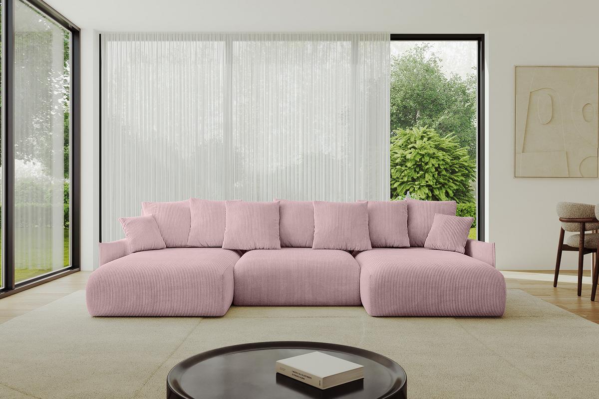 WOHNLANDSCHAFT mit Schlaffunktion und Bettkasten ONESK-U-v1 317x177x72 Rosa Cord - Rosa, Holzwerkstoff/Kunststoff (317/72/177cm) - ALTDECOR