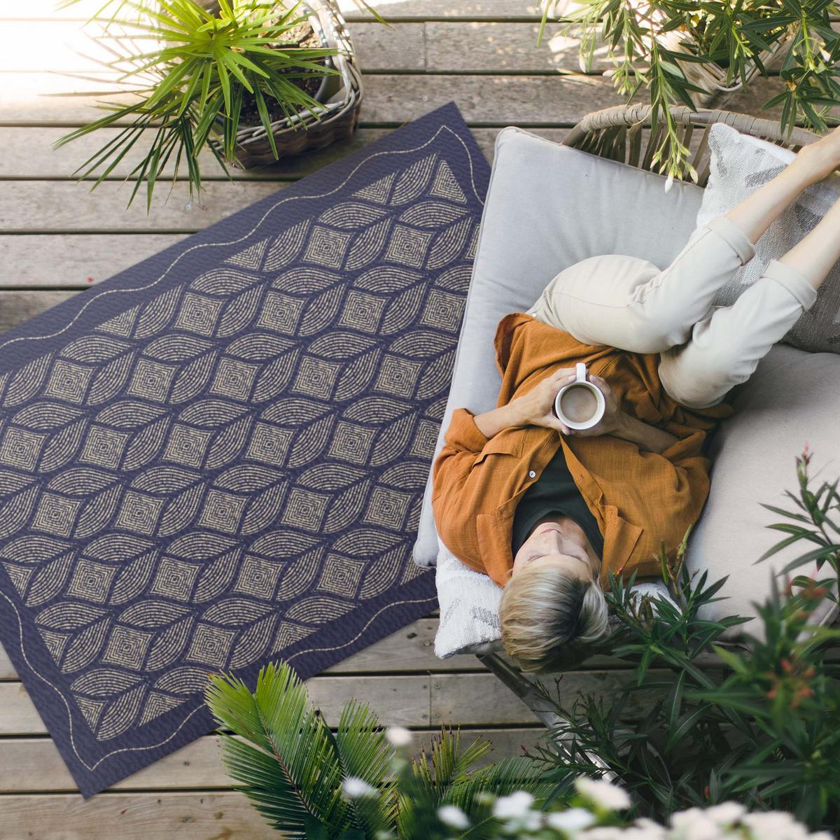 TEPPICH 60x90 cm Geometrisches Geflecht - Blau, Kunststoff (60/90cm) - Wallfluent