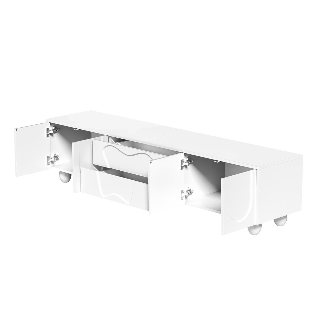 TV-LOWBOARD Weiß 180 cm mit geschwungenen Fronten & runden Holzbeinen - Weiß, Holzwerkstoff (180/42/40cm) - Urban Meuble