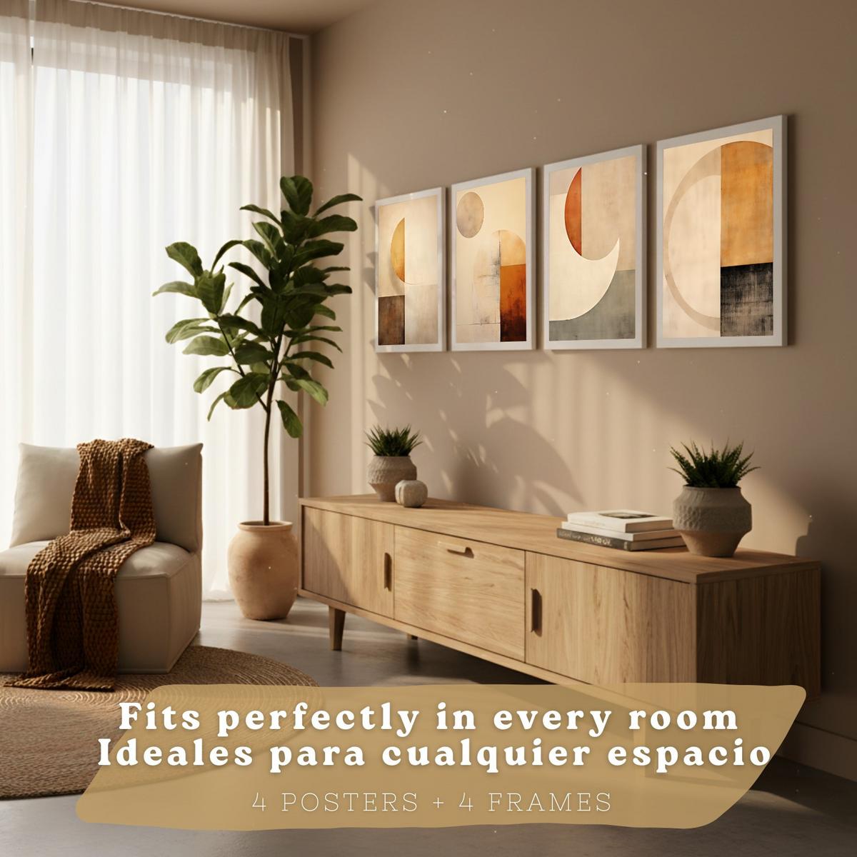 POSTER Set of 2 Beige Abstract Shape Wall Art Modern Living Room Bedroom Kitchen Bathroom Decor Weißer Rahmen A3 - Weiß, Papier (29.7/1/42cm) - Nacnic