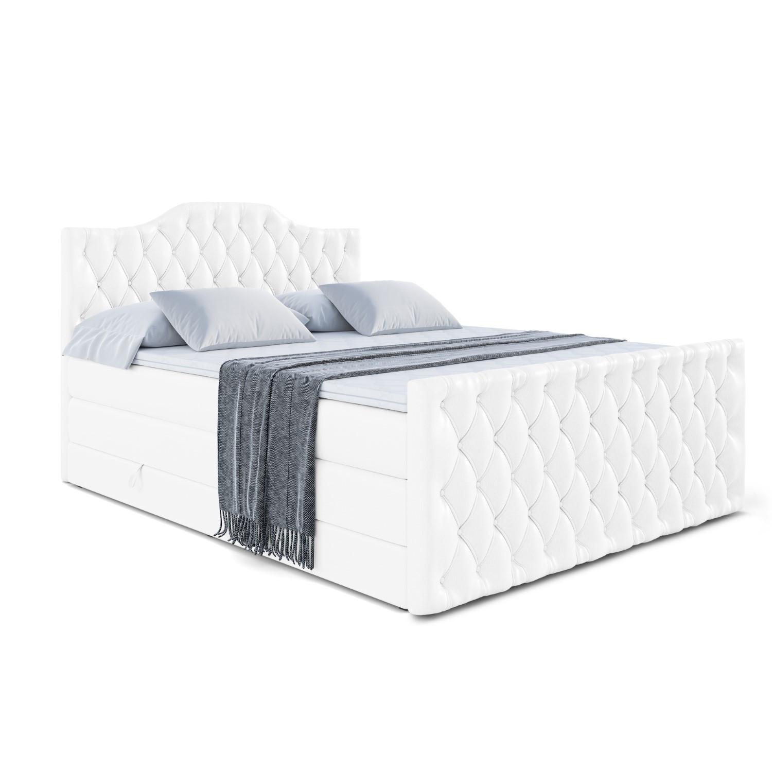 BOXSPRINGBETT VILA-1-Z KING - 140x200 - H3/H4 - Weiß Hochglanz - Weiß Hochglanz, Holzwerkstoff (140/200cm) - ALTDECOR