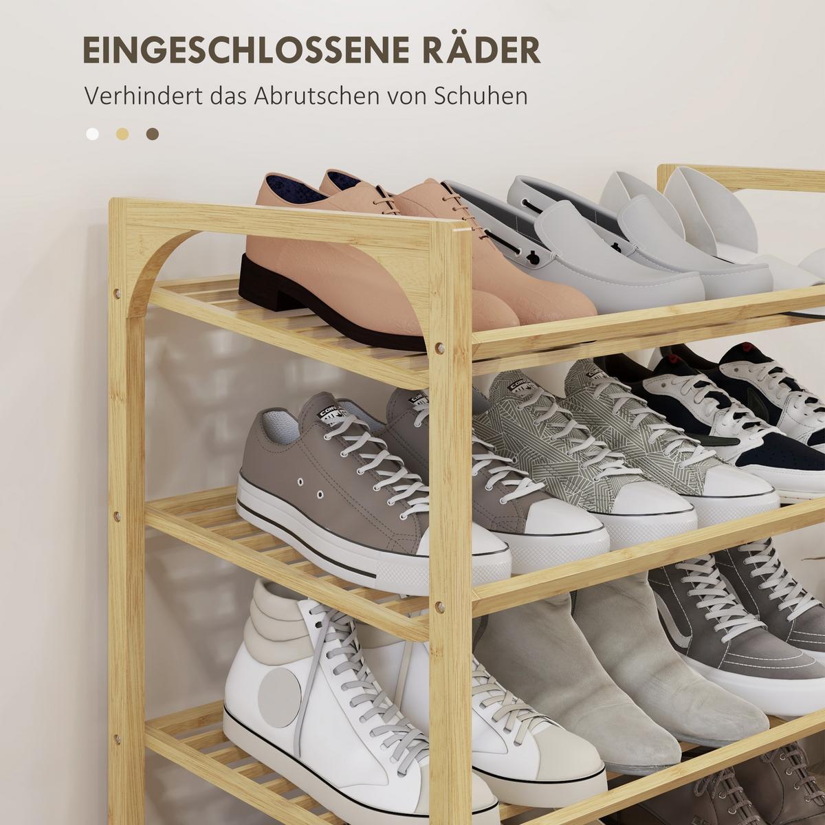 SCHUHREGAL, Schuhständer mit 4 Ebenen, für max. 12 Paar Schuhe, Natur - Naturfarben, Holz/Bambusholz (33/67/76cm) - HOMCOM