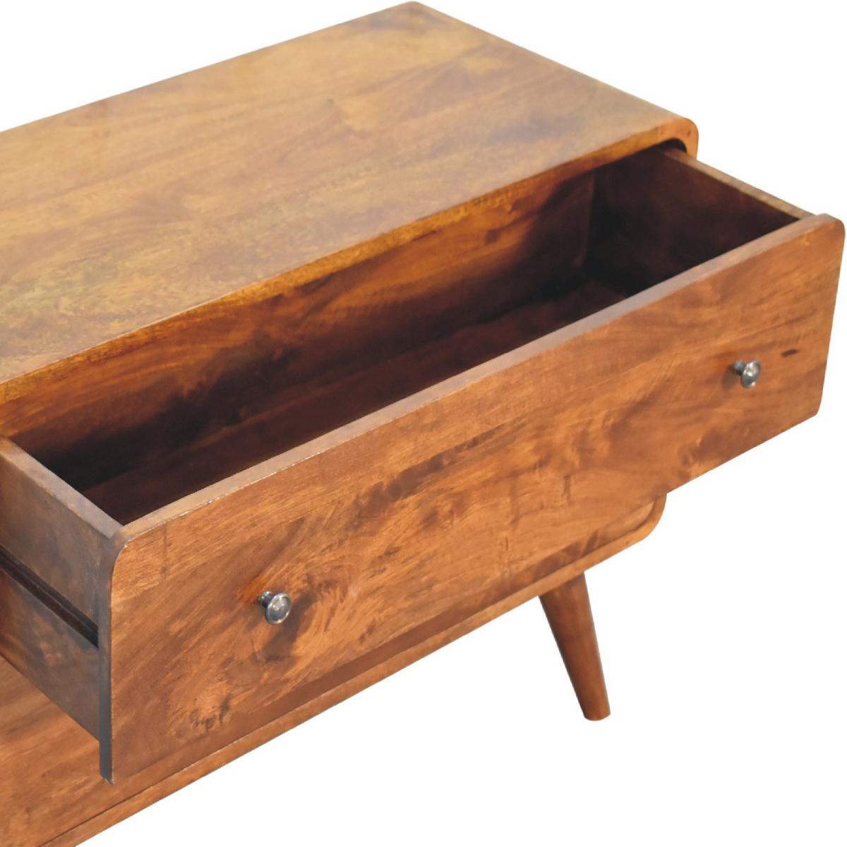 KOMMODE Massivholz Gebogenes Kastanienbraun, 2 Schubladen, Dunkelbraun - Dunkelbraun/Messingfarben, Mangoholz/Holz (80/58/35cm) - Artisan Furniture
