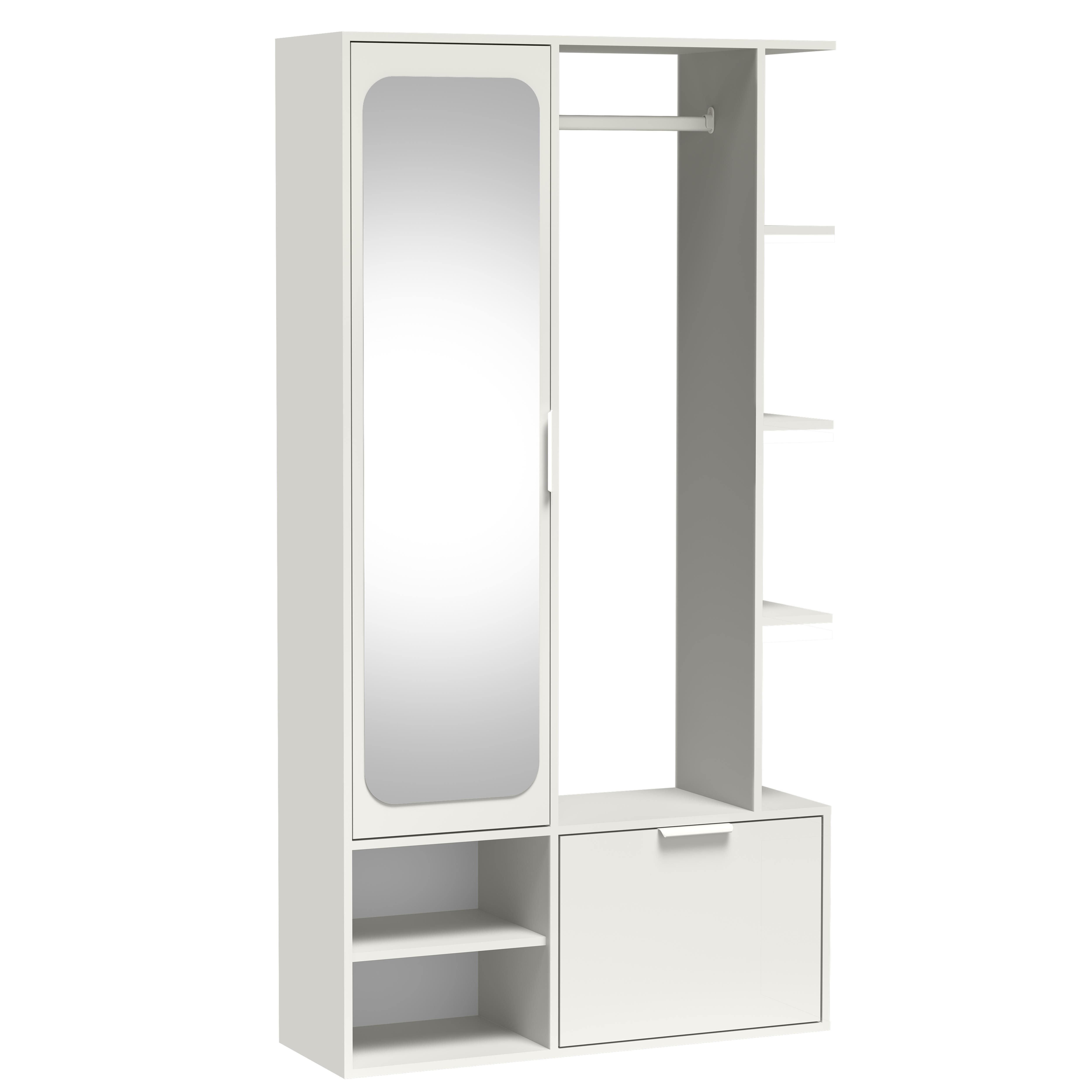GARDEROBENSCHRANK Nemrut Weiß 100/189/33 cm – Modern, mit Spiegel und viel Stauraum - Weiß, Holzwerkstoff/Kunststoff (100/189.4/33cm) - AX Living