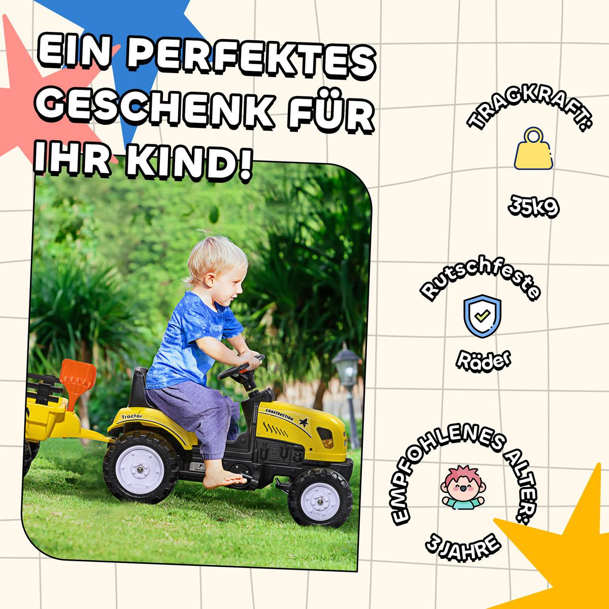 KINDER RUTSCHAUTO, Gelb, Eisen+ Kunststoff - Gelb, Metall (133/42/51cm) - HOMCOM