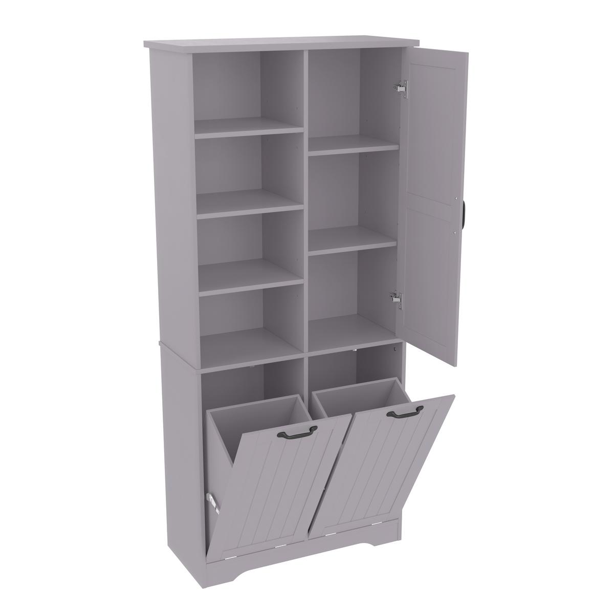 HOCHSCHRANK (Bad) Grau mit Doppel-Wäschekorb - Grau, Holzwerkstoff (78/173/35cm) - Urban Meuble