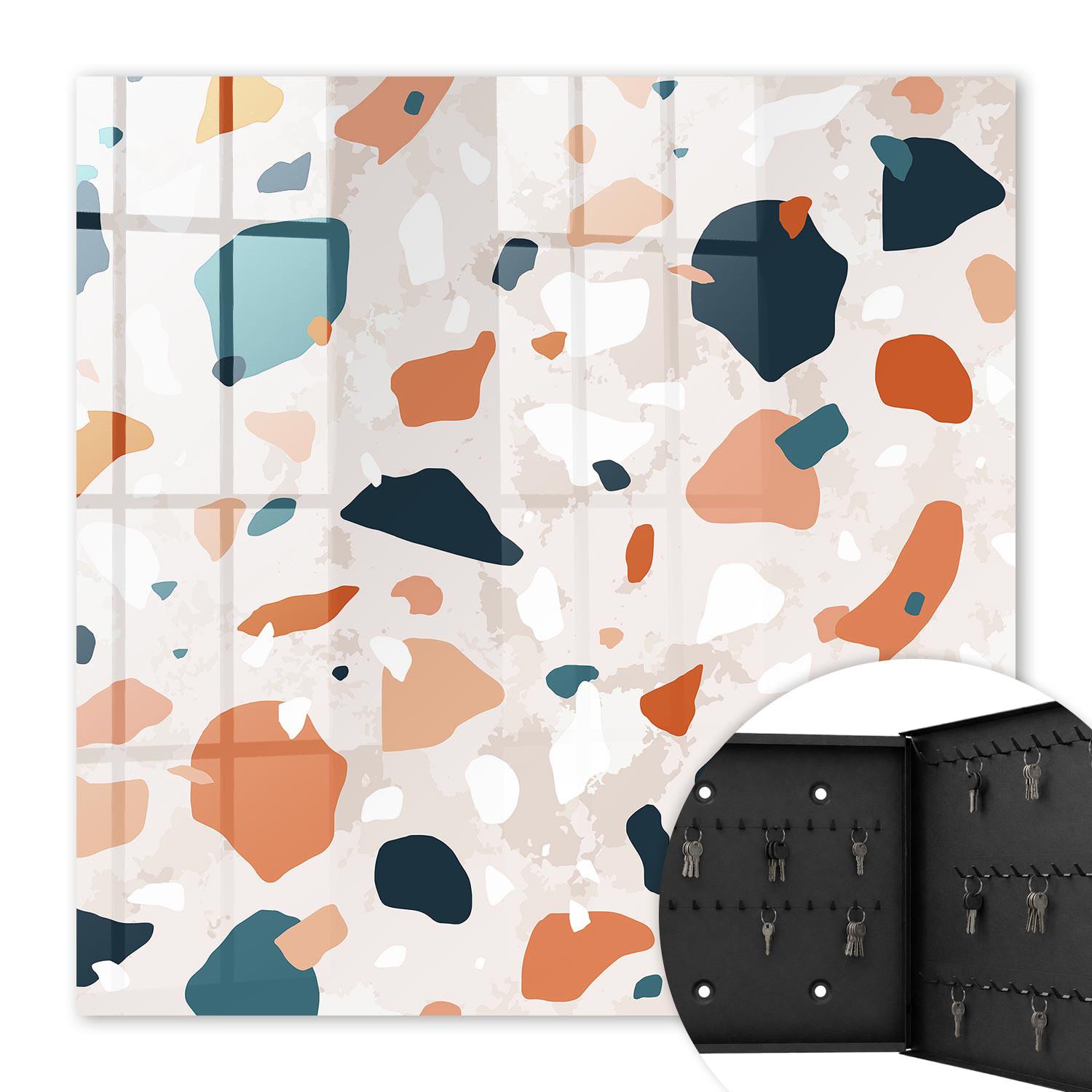 SCHLÜSSELBOX Schwarz 30x30 cm- Türöffnung nach rechts - Farbenfrohes Chaos - Orange, Metall (30/30/5cm) - TULUP