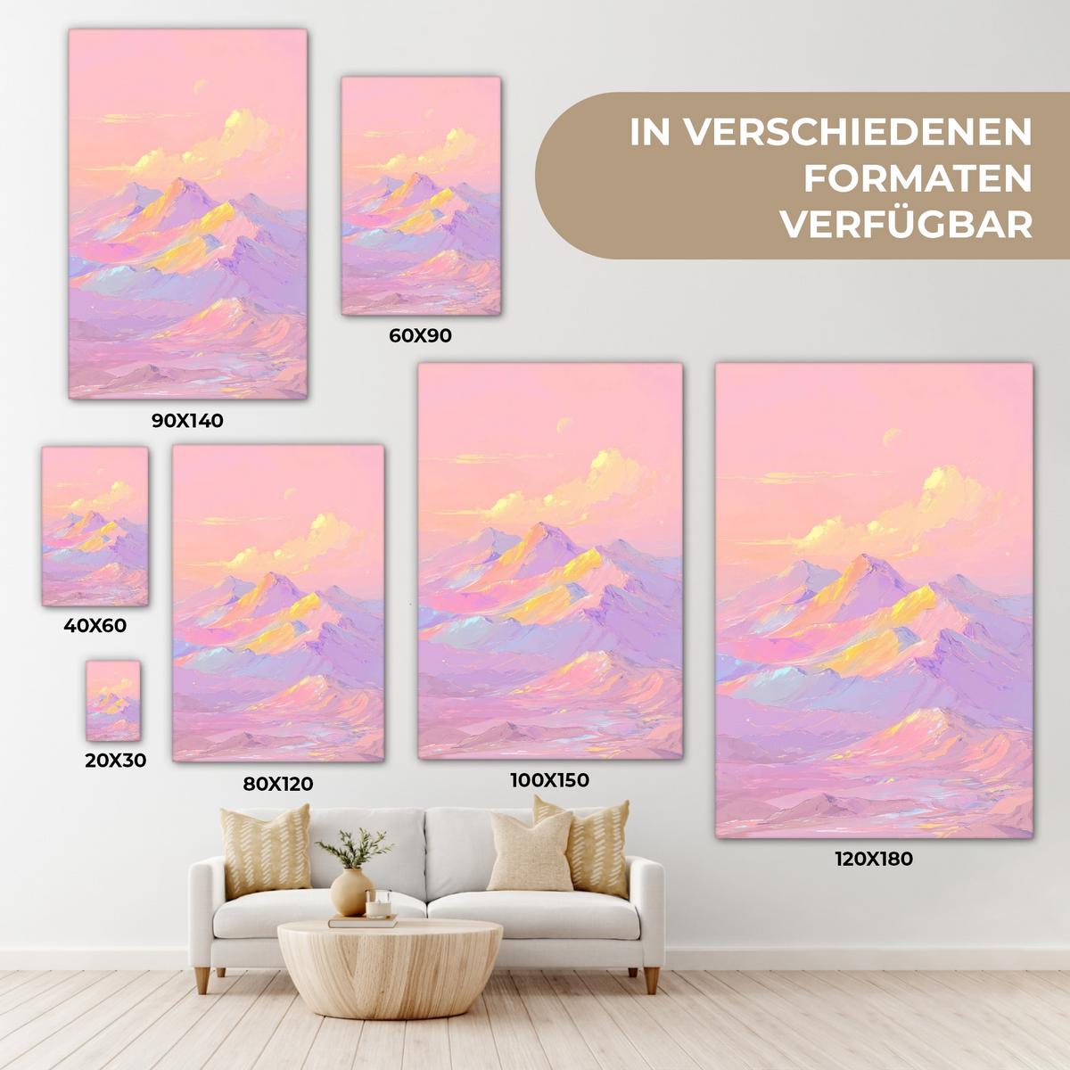 LEINWANDBILD Berggipfel - Wolken - Verträumt Deko Wohnzimmer 20x30 cm - Hellrosa, Textil (20/30cm) - MuchoWow
