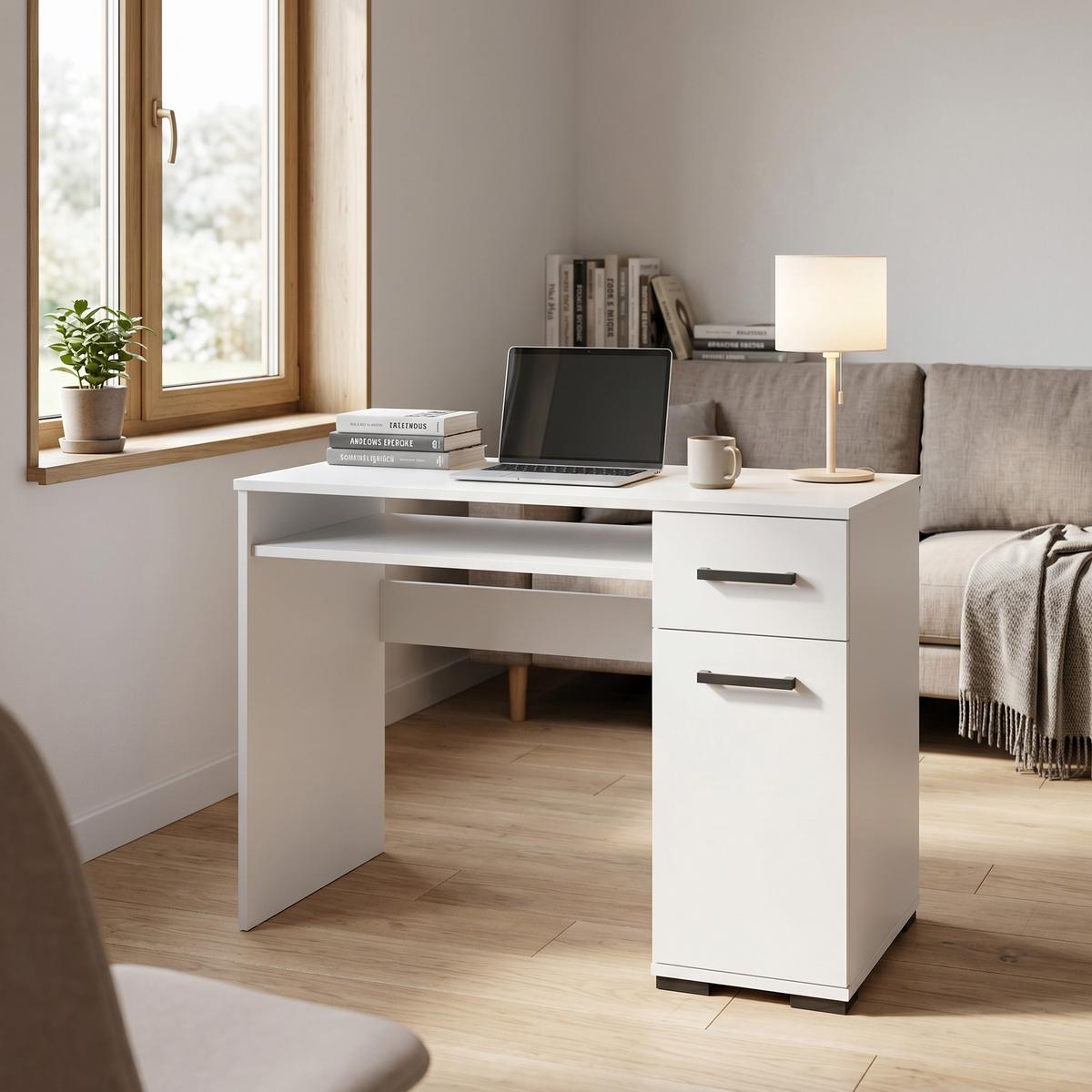 SCHREIBTISCH ALBANO 90x56x75 cm Bürotisch Computertisch, Weiß - Weiß, Holzwerkstoff (56/90/75cm) - MASSENO