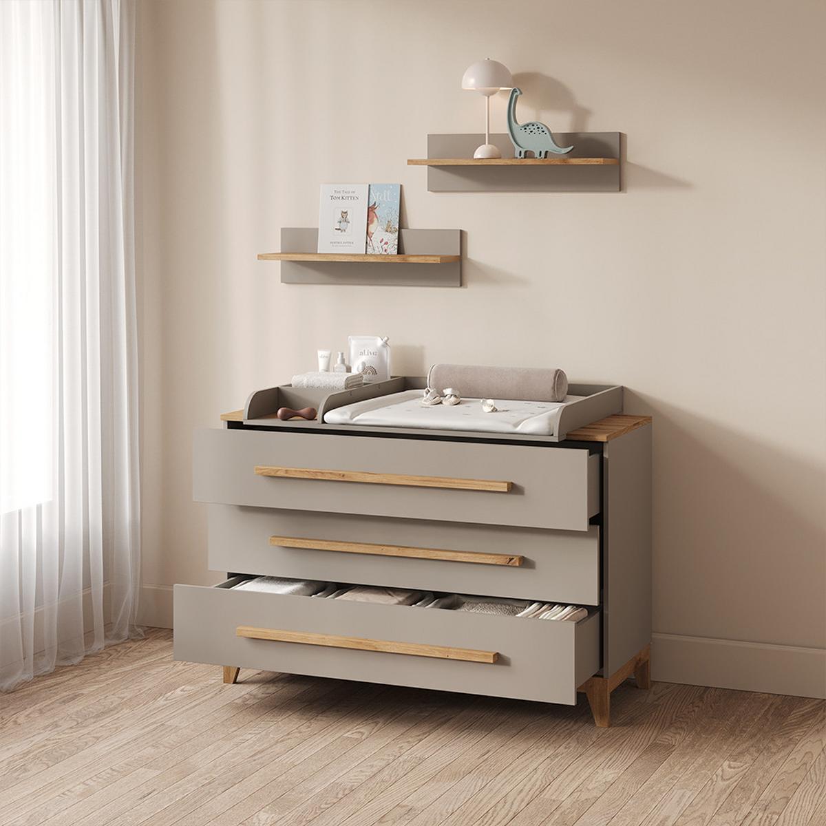 WICKELKOMMODE Mailo Cashmere/Artisan XL mit 3 Schubladen - Kaschmir/Eiche Artisan, Holzwerkstoff (133/98/70cm) - Livinity®