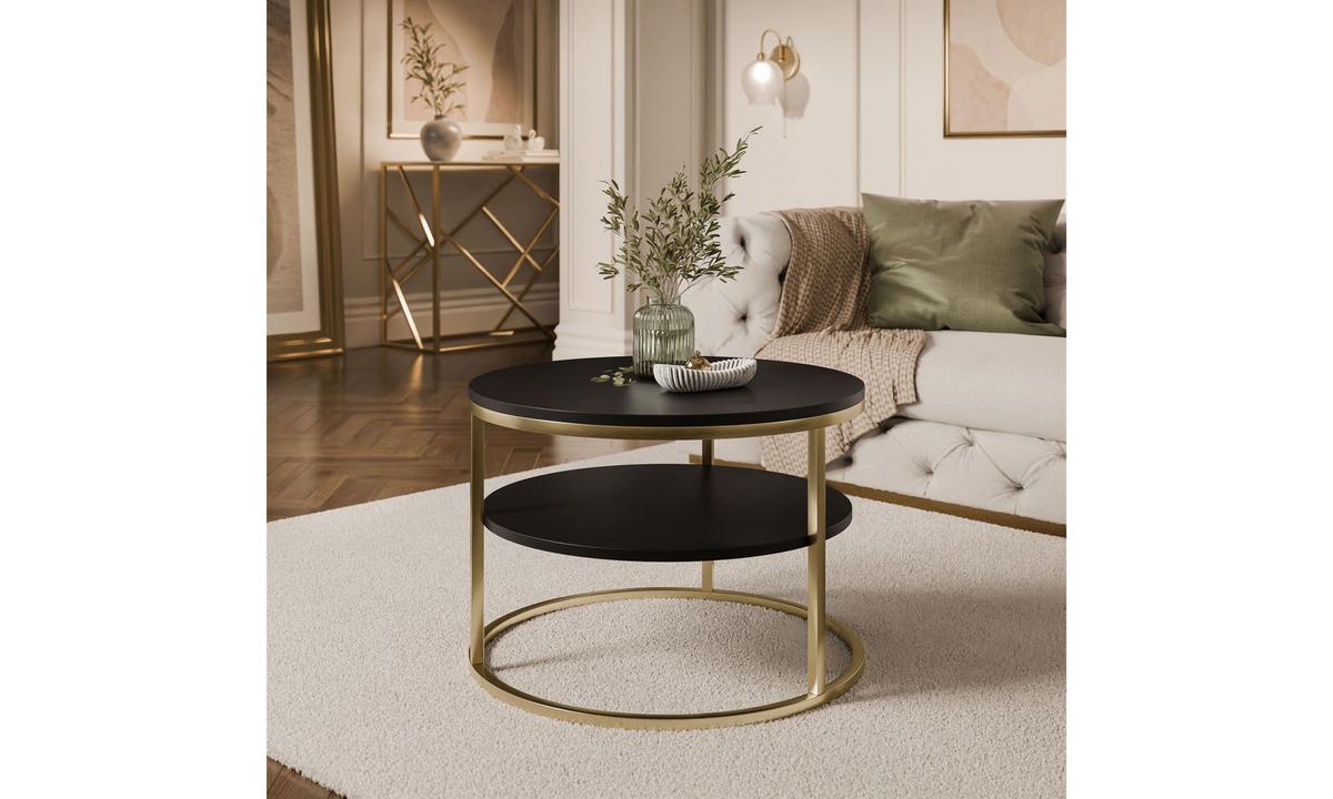 COUCHTISCH CIRI SLIM MAT Ø60/41 cm gebürstetes Gold / schwarz matt - Goldfarben/Schwarz, Holzwerkstoff/Metall (60/60/41cm) - Lookway