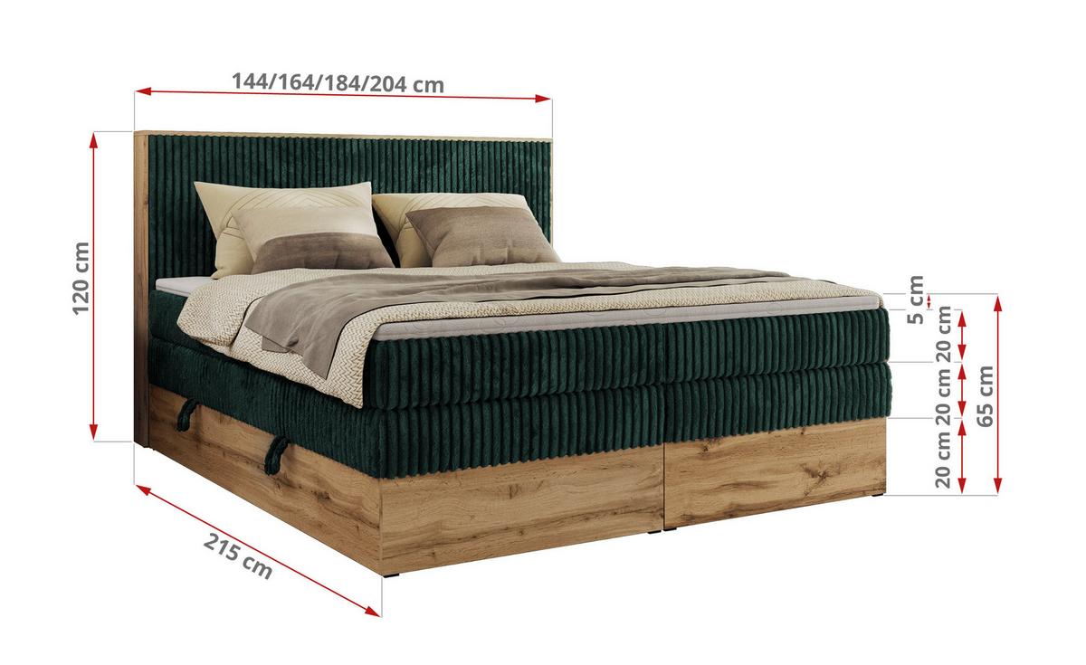 BOXBETT WOOD CLASSIC KING 160/200 - Dunkelgrün Cord - H4 - Dunkelgrün, Textil (160/200cm) - MKS