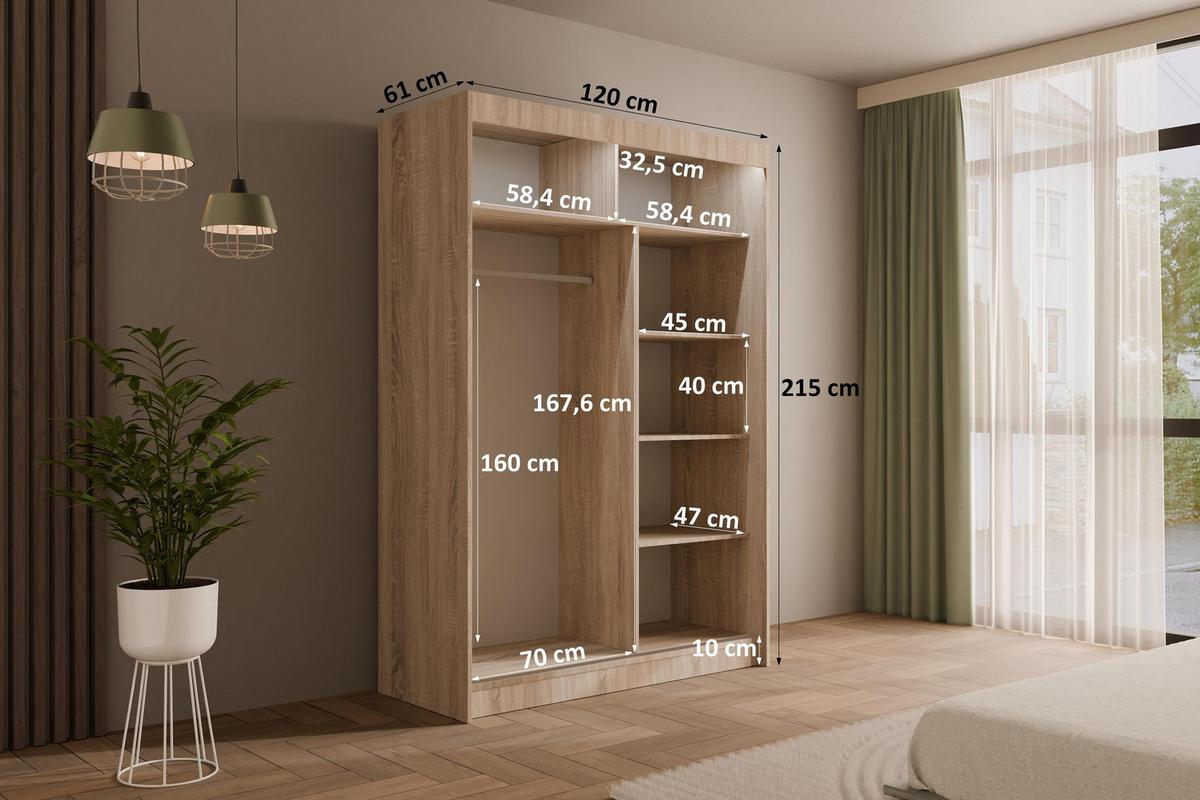 KLEIDERSCHRANK AMOHA mit LED - 120 cm - Sonoma Eiche - Sonoma Eiche, Holzwerkstoff (120/215/61cm) - ALTDECOR