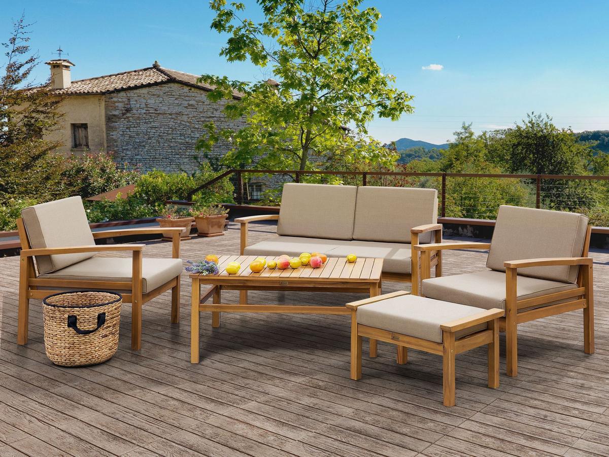 LOUNGE-SET 4-sitzer Akazienholz hellbraun Manila - Taupe/Hellbraun, Holz - Beliani