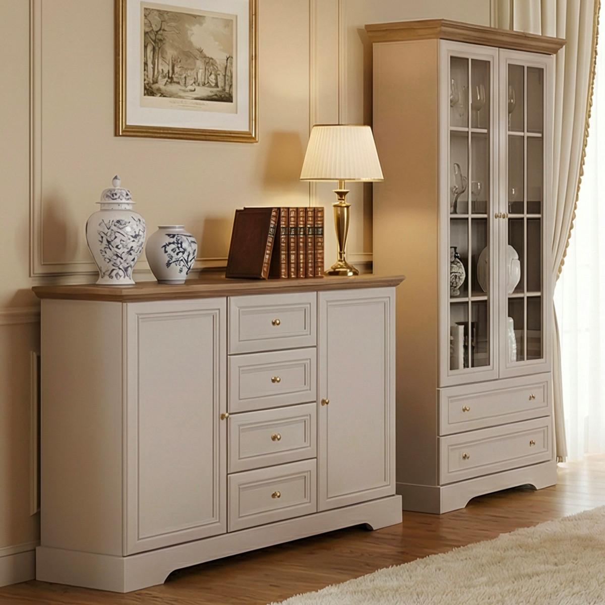 GESCHIRRSCHRANK Dulci Kaschmir und Holz - Beige, Holzwerkstoff (88.4/188.8/40.7cm) - Petits-meubles