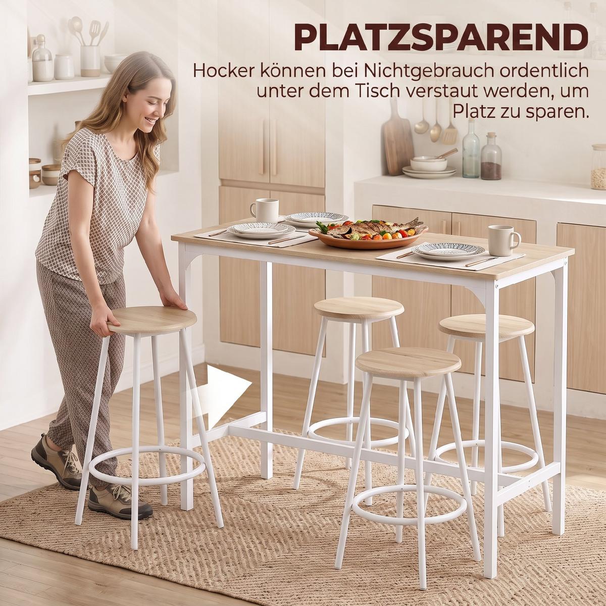 BARTISCH-SET 5er Set MDF Metall Eiche - Eichefarben, Holzwerkstoff (50/89.5/110cm) - HOMCOM