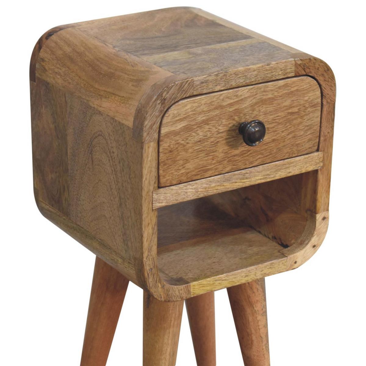 NACHTKASTEN Extra Mini Eichenoptik Geschwungen Unten, 1 Schublade und Offenes Regal, Beige - Hellbraun/Messingfarben, Holz/Metall (20/40/20cm) - Artisan Furniture
