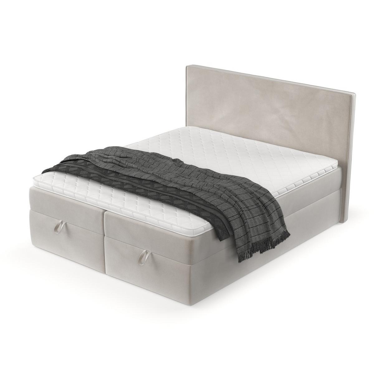 BOXBETT Velma 140/200 cm Hellbeige im Paros Stoff - Beige/Schwarz, Holz/Holzwerkstoff (140/200cm) - AltaBeds