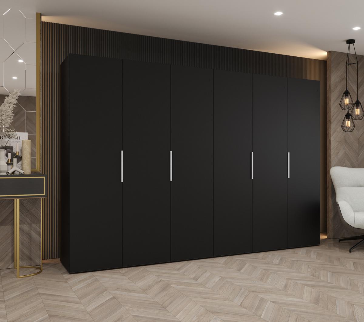 DREHTÜRENSCHRANK 202/300/52 6-türig - Kaschmir/Schwarz, Holz (300/202/52cm) - MÖBEL KRYSPOL