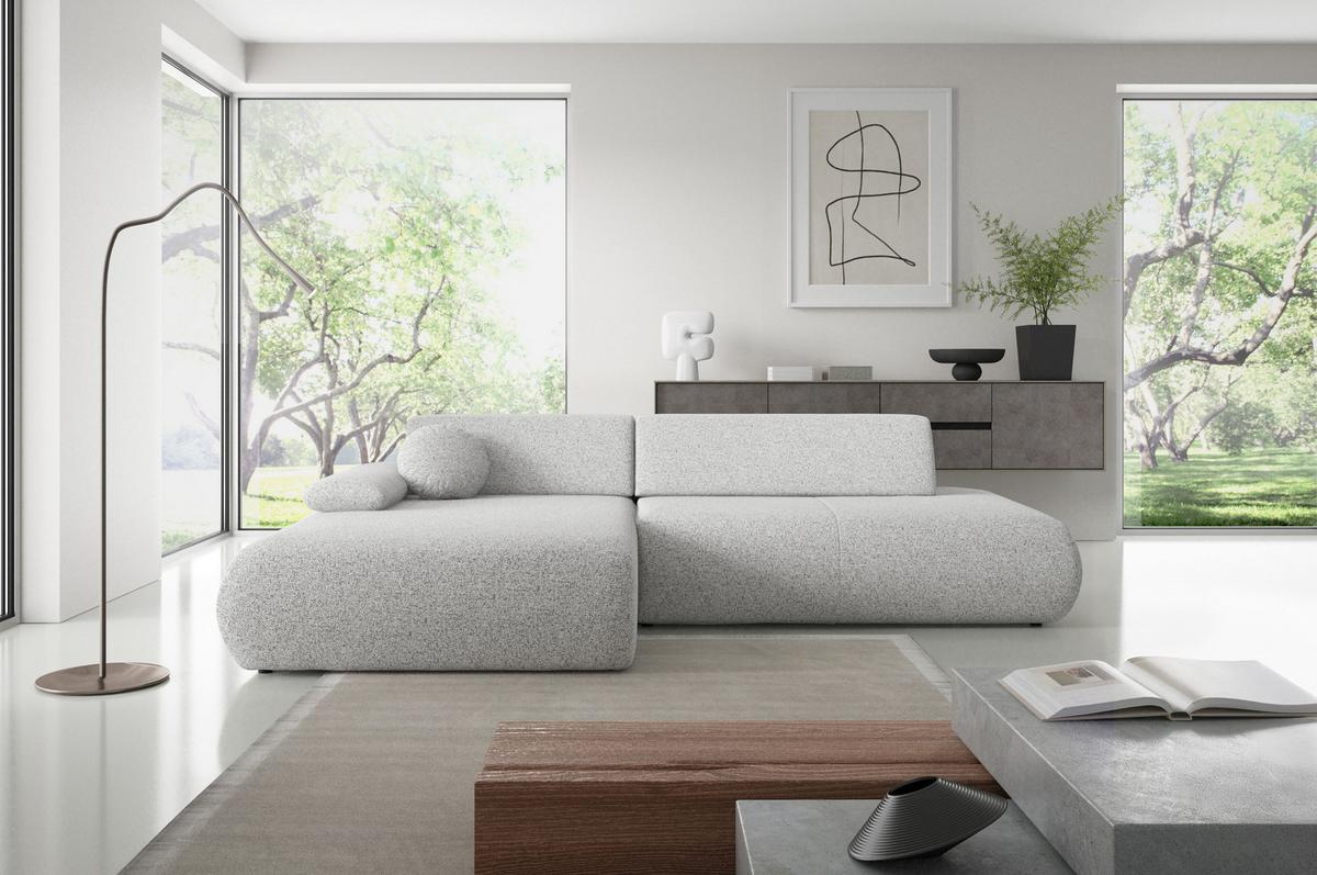 ECKSOFA DELTA L-S Hellgrau Geflochtener Stoff mit Schlaffunktion - Hellgrau, Holz (286/173.5cm) - MASSENO