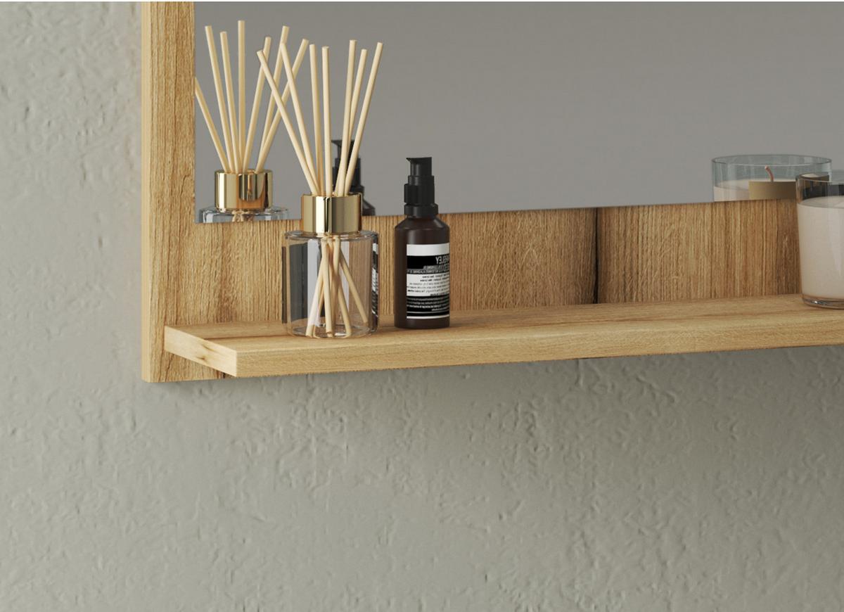 BADSPIEGEL Evoke Eiche, Wandspiegel mit Ablage, 60 x 75 cm - Eichefarben, Glas/Holzwerkstoff (60/75/16cm) - Furn.Design