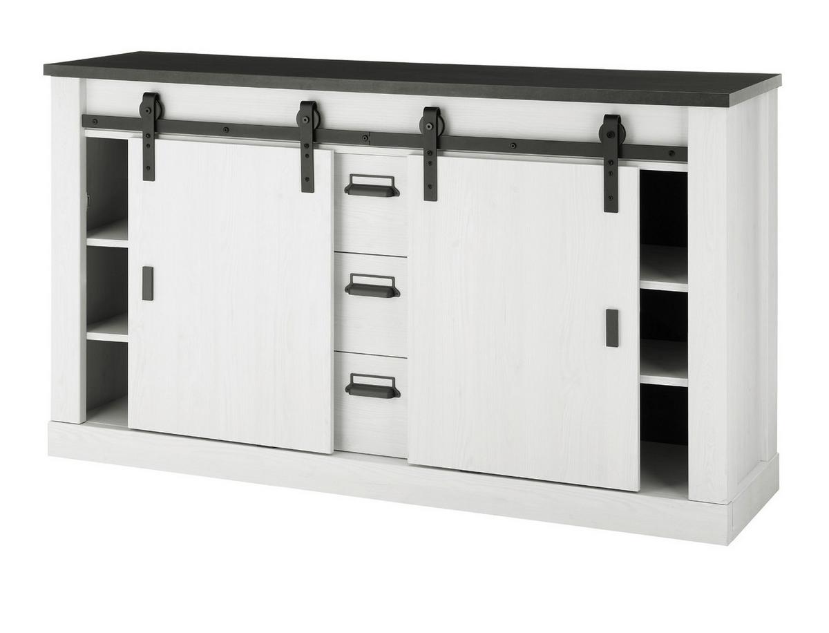 ESSZIMMER-SET weiß Pinie, anthrazit Landhaus, Wohnkombination 2-teilig - Anthrazit/Weiß, Holzwerkstoff/Metall (275/201/43cm) - Furn.Design