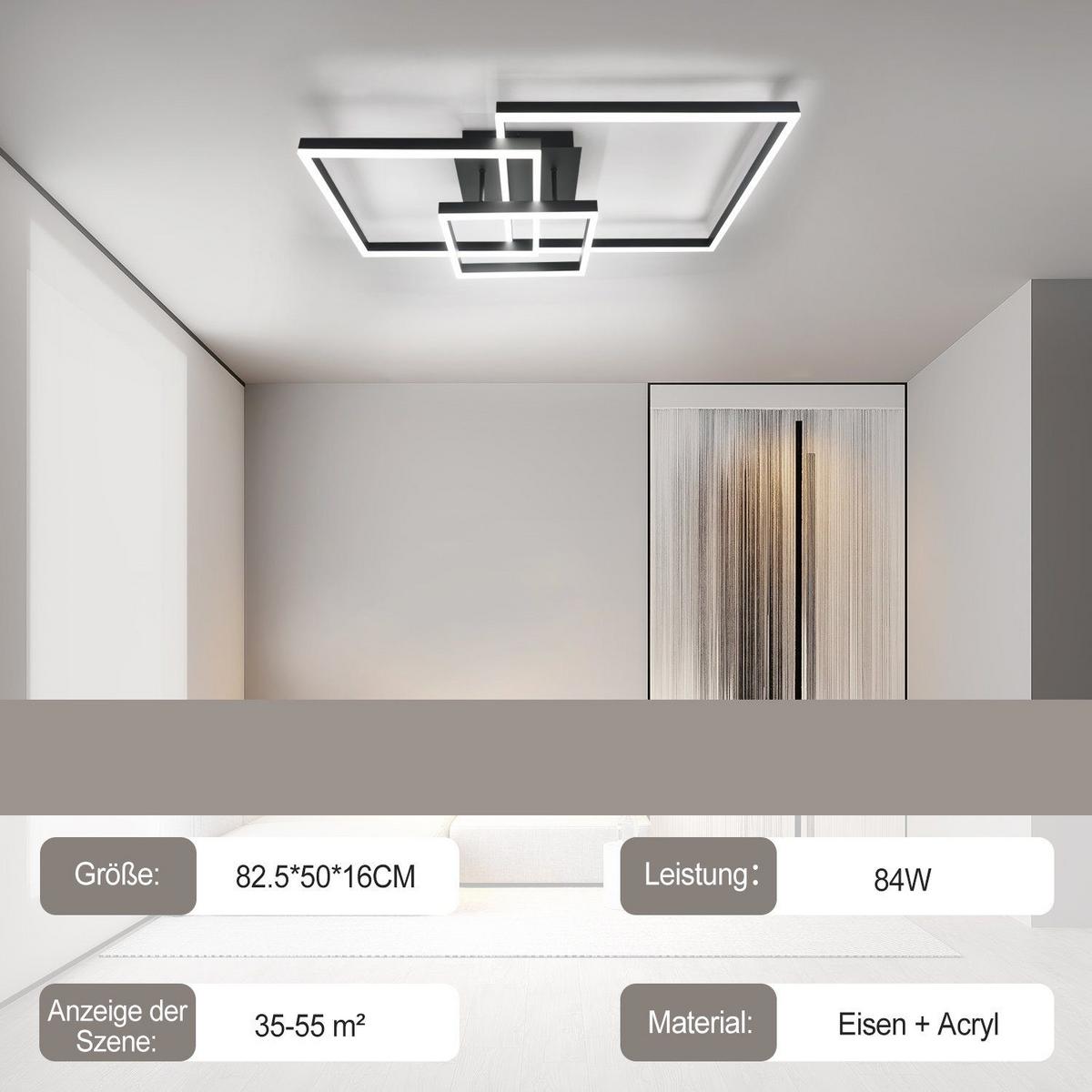 LED-DECKENLEUCHTE Lais 82/58/16 cm - Schwarz, Metall (82/58/16cm) - Nettlife