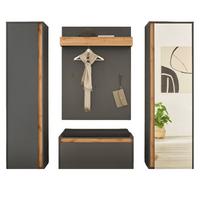 GARDEROBEN-SET 5-teilig grau matt, Eiche Wotan, Kombination mit viel Stauraum - Eiche Wotan/Silberfarben, Glas/Holzwerkstoff (230/200/40cm) - Furn.Design