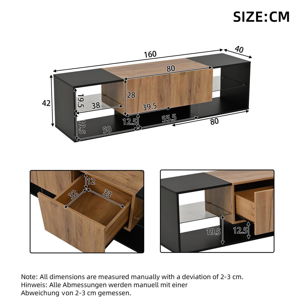 TV-SCHRANK in Schwarz & Natur mit LED - Eichefarben, Holzwerkstoff (160/42/40cm) - Urban Meuble