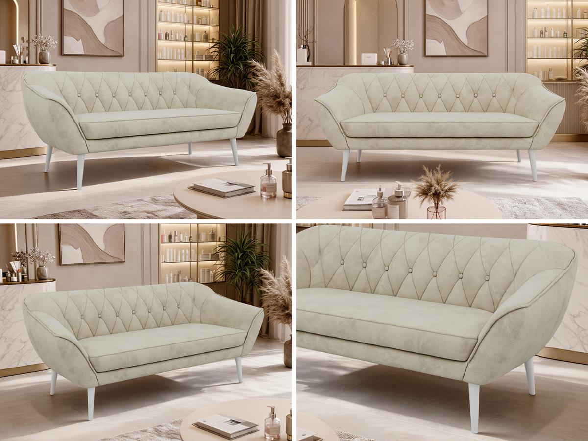 3-SITZER-SOFA PIRS - Beige Velvet - Weiße Beine - Beige/Weiß, Holzwerkstoff/Textil (180/75/74cm) - MKS