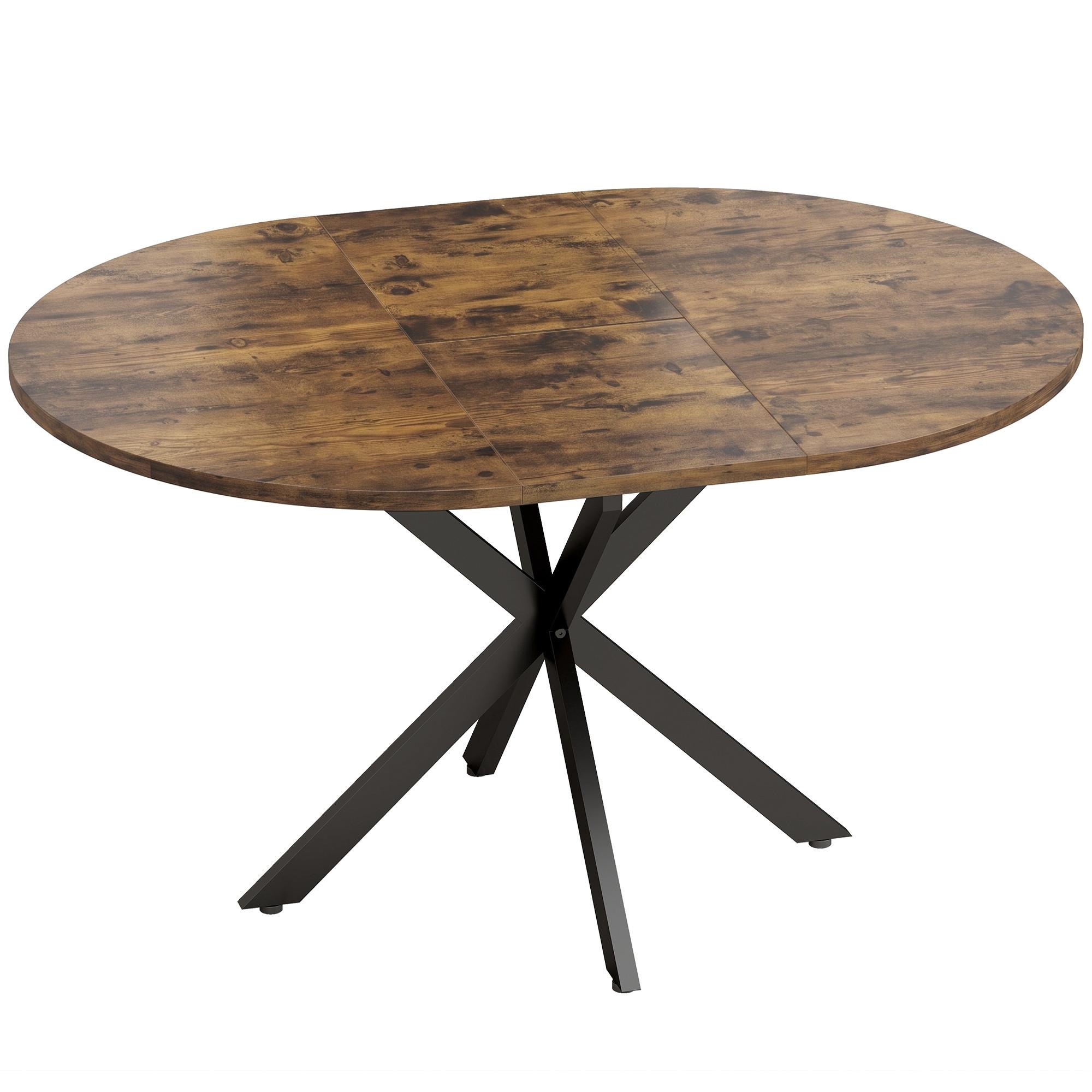 AUSZIEHBARER-ESSTISCH MDF Stahl Rustikal-Braun - Dunkelbraun/Schwarz, Holzwerkstoff/Metall (135/100/75cm) - HOMCOM