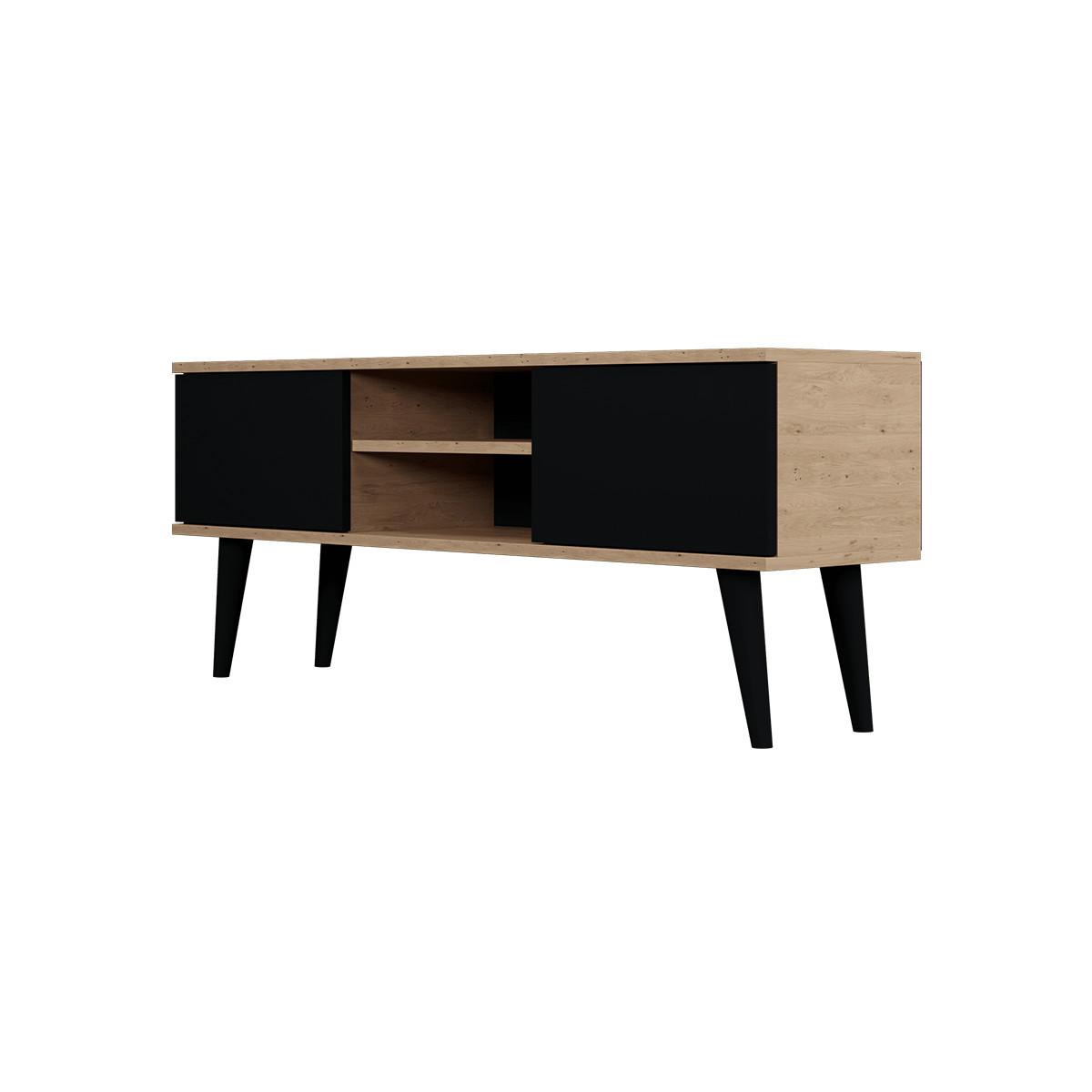TV-MÖBEL Toronto Schwarz und Holz - Schwarz/Braun, Holzwerkstoff (120/35/55cm) - Petits-meubles
