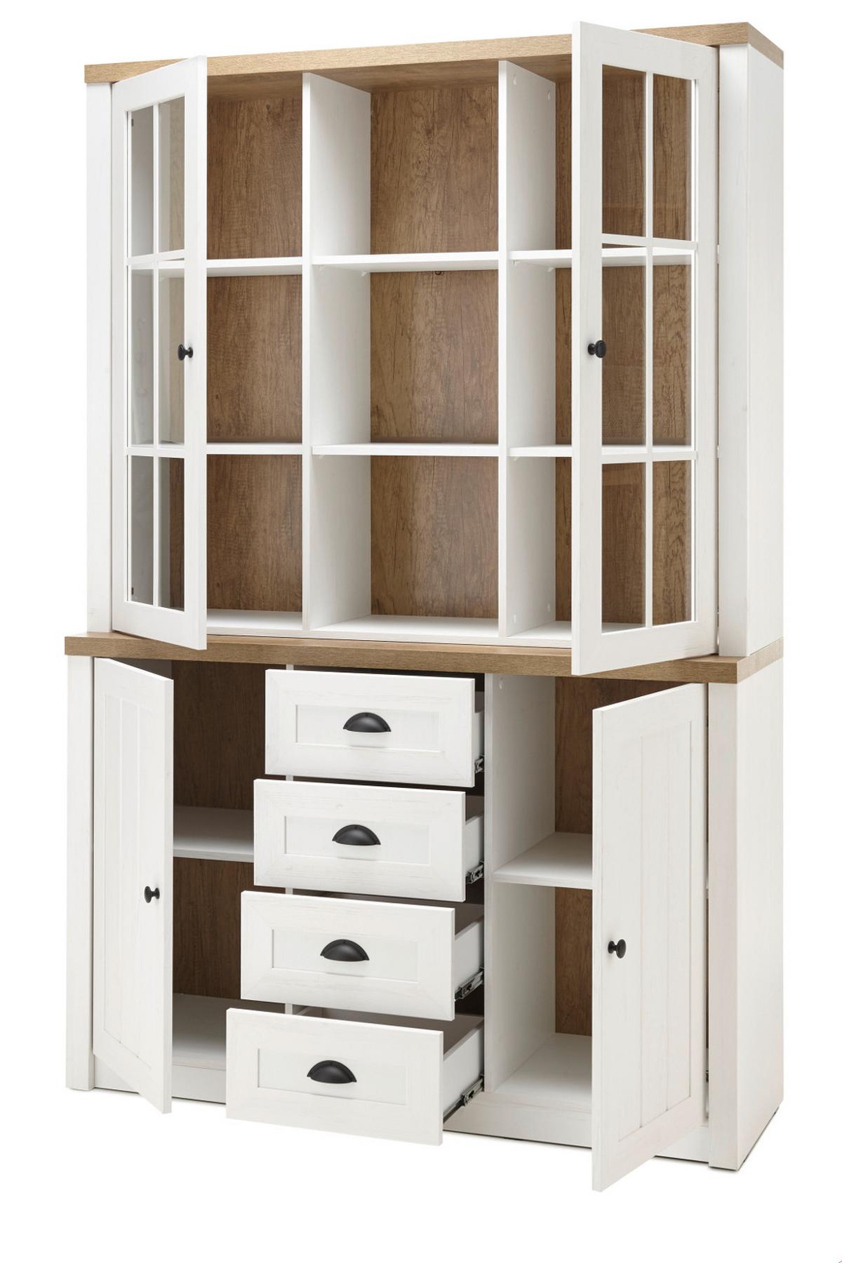 BUFFETSCHRANK weiß Pinie, Eiche hell Landhaus, Buffet 130 x 198 cm - Eichefarben/Schwarz, Holzwerkstoff/Metall (130/198/43cm) - Furn.Design
