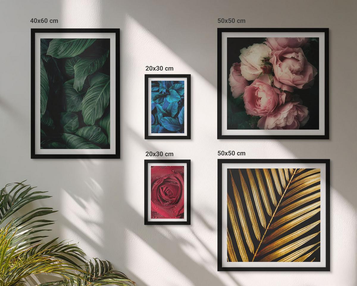 BILDER SET 5er Set - 50x50 cm & 20x30 cm & 40x60 cm Schwarzer Rahmen - Abstrakte schwarze Muster - Schwarz, Kunststoff (40/60cm) - TULUP
