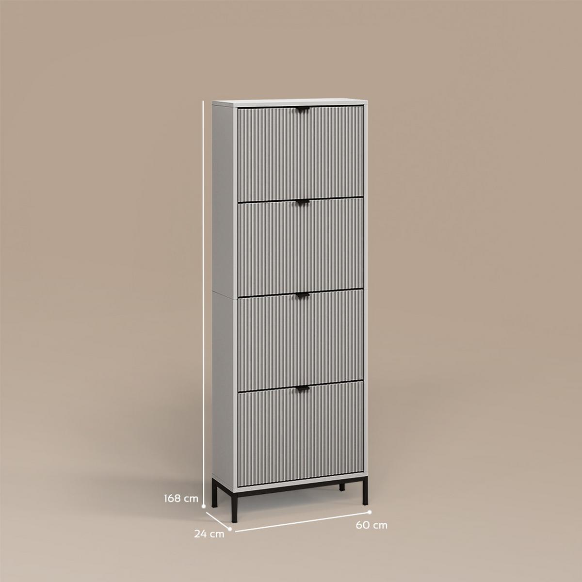 SCHUHKIPPER Aterno Grau 60 x 168 cm mit 4 Klappschubladen - Grau, Holzwerkstoff (60/168/24cm) - Livinity®