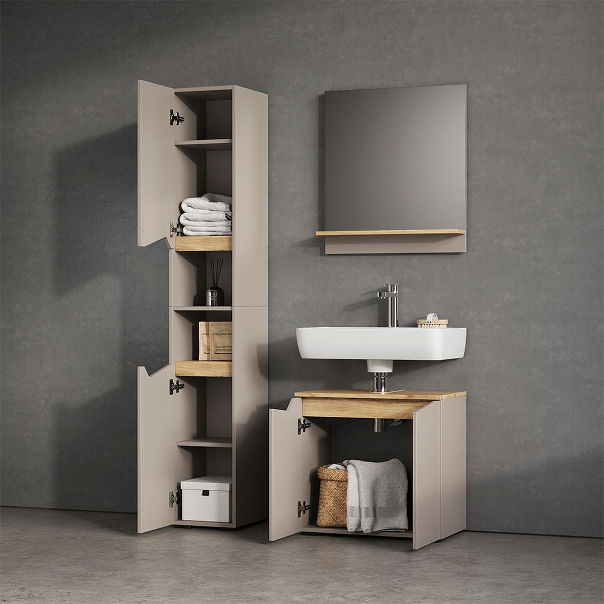 WASCHBECKENUNTERSCHRANK Timavo Greige 60 x 57.5 cm mit 2 Türen - Greige, Holzwerkstoff (60/57.5/35cm) - Livinity®