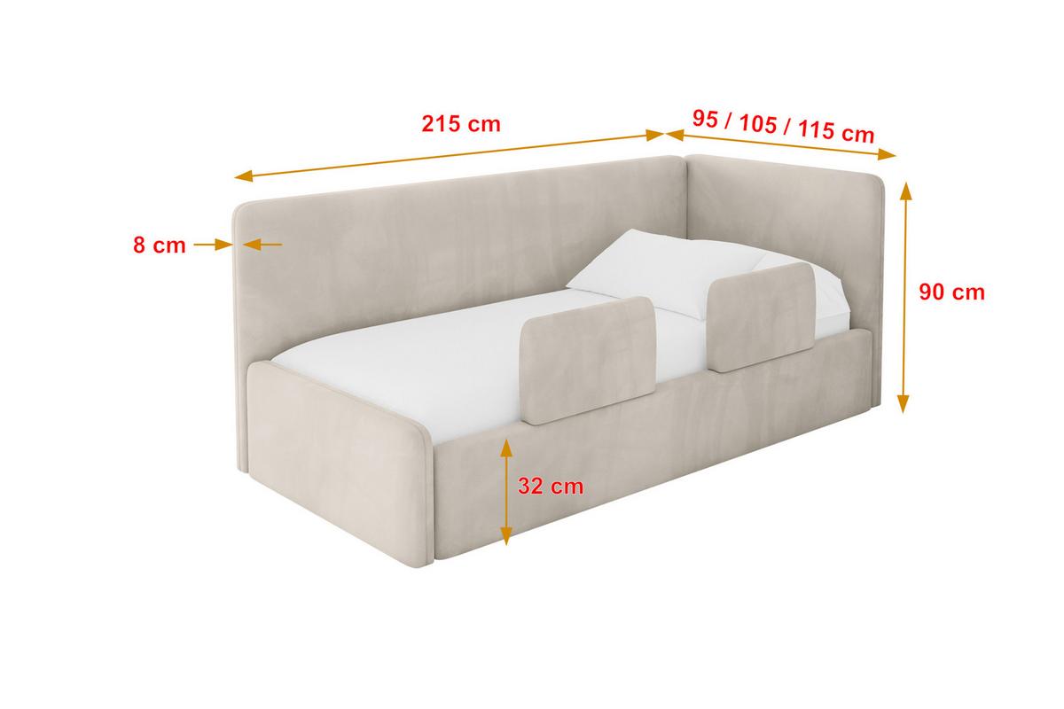 EINZELLBETT Jugendbett mit Bettkasten und Matratze H3/H4, Links - NORY 80x200 Beige - Ecru, Holzwerkstoff/Textil (80/200cm) - ALTDECOR