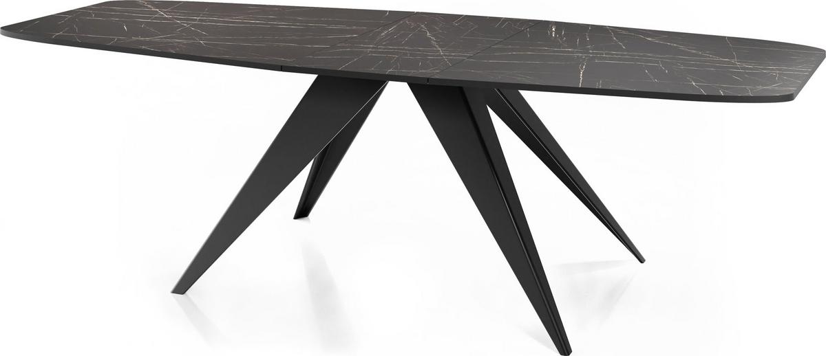 ESSTISCH Foster rechteckig ausziehbar, Marmor Schwarz 180-218/90/76 cm - Anthrazit/Schwarz, Holzwerkstoff/Metall (90/220/76cm) - WFL GROUP