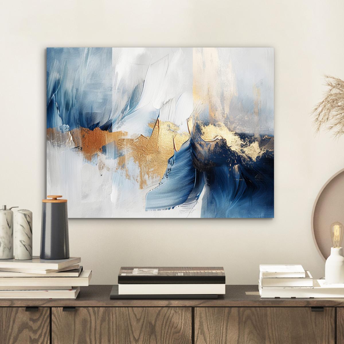 METALLBILD Gold - Blau - Aquarell - Kunst - Modern 40x30 cm - Hellblau, Metall (40/30cm) - MuchoWow