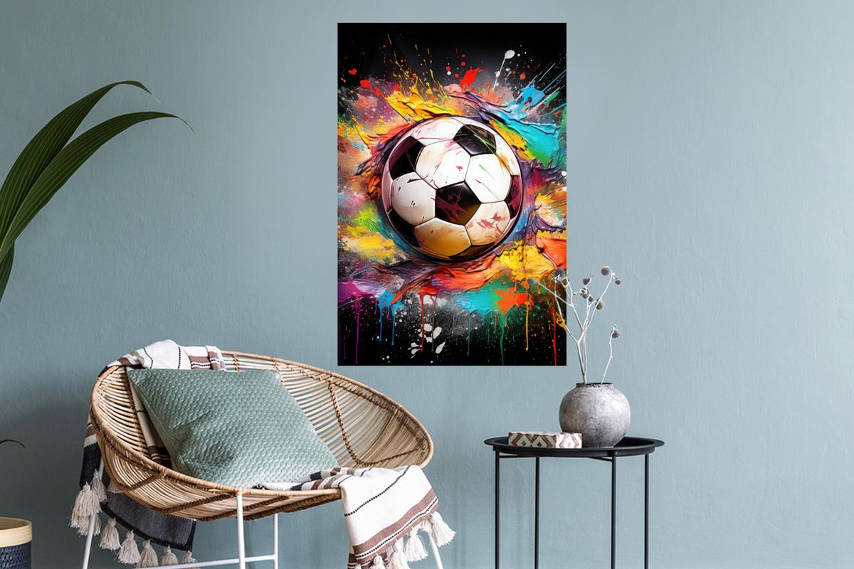 WANDTATTOO Fußball - Farbe - Farben - Schwarz - Weiß Wandbild 40x60 cm - Weiß, Kunststoff (40/60/0.1cm) - MuchoWow