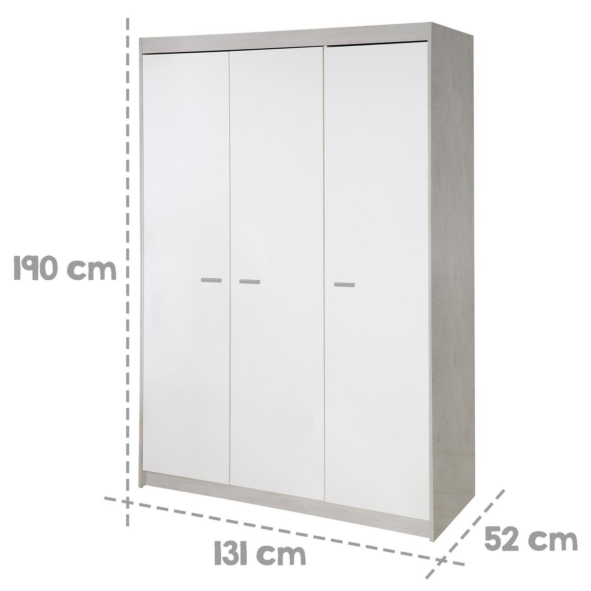 KLEIDERSCHRANK Julia - Weiß, Holzwerkstoff/Kunststoff (131/190/52cm) - Roba