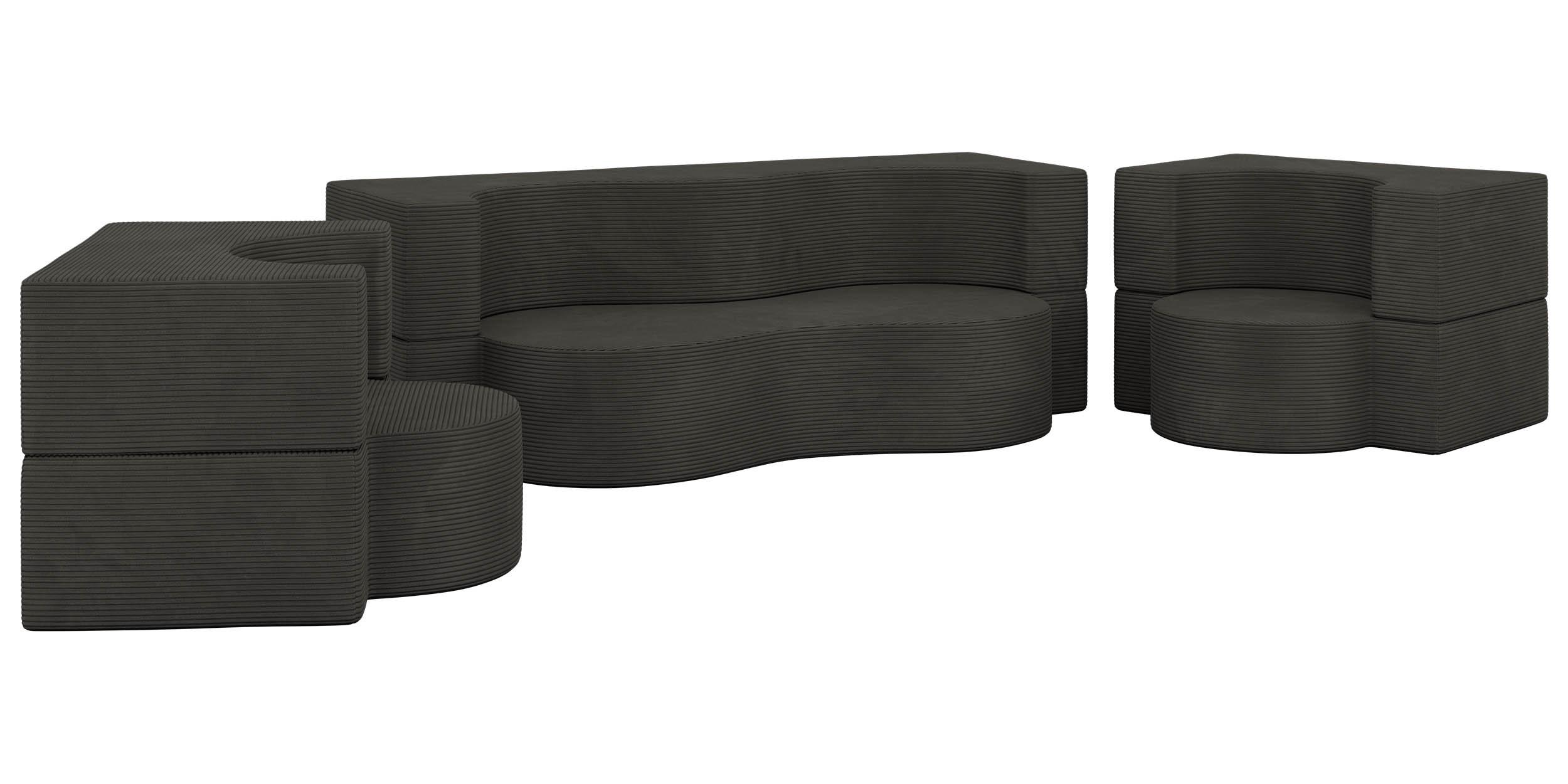 SITZGARNITUR SANOA 2+1+1 - Dunkelgrau Cord - Dunkelgrau, Textil (200/68/100cm) - MKS