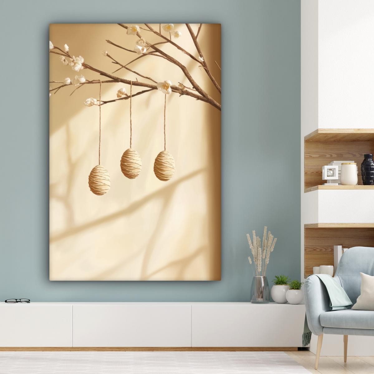 LEINWANDBILD Beige - Osterkuchen - Eier Deko Groß 90x140 cm - Beige, Textil (90/140cm) - MuchoWow