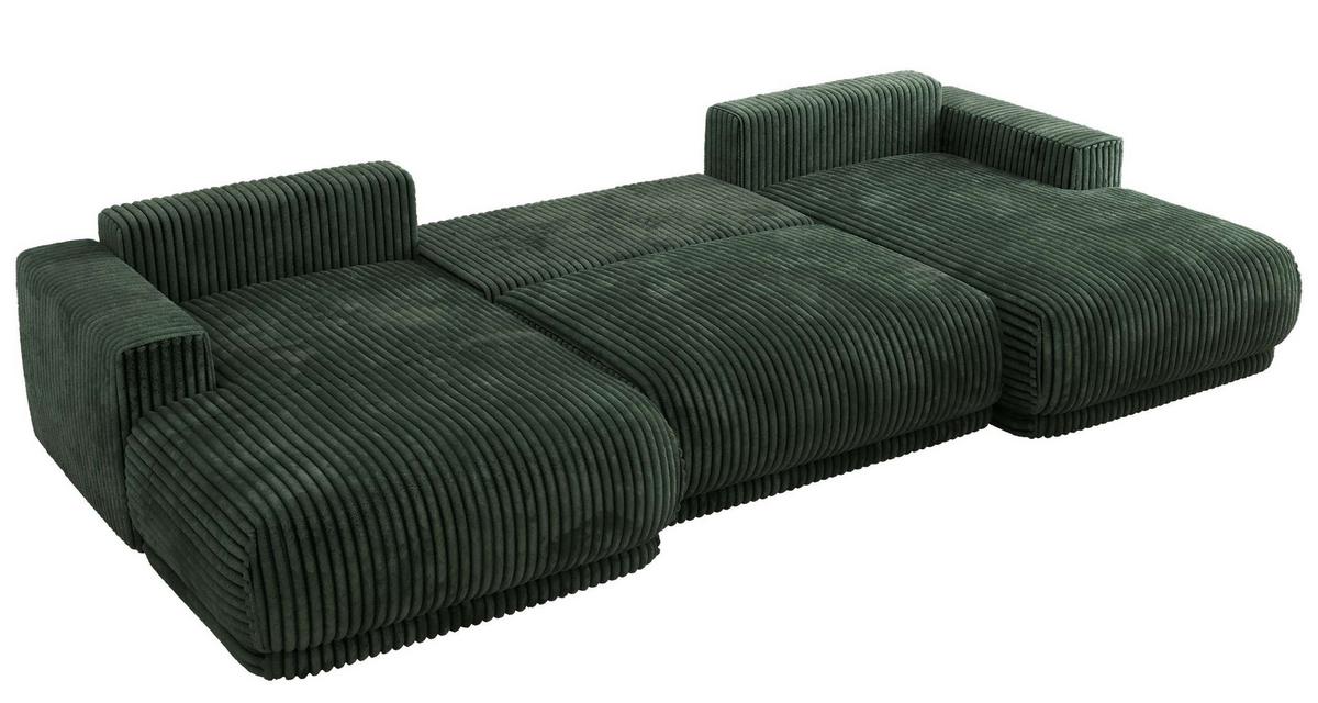 WOHNLANDSCHAFT RINA U Dunkelgrün Cord - Dunkelgrün/Schwarz, Kunststoff/Textil (360/85/170cm) - MKS