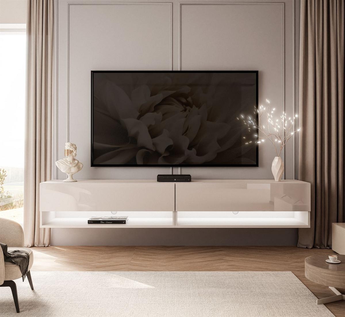 HÄNGESCHRANK TV-Möbel CALANTE 180 cm mit LED-Beleuchtung - Beige, Holzwerkstoff (180/30/35cm) - Lookway