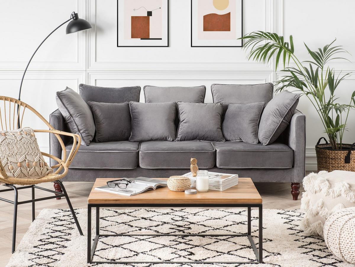 3-SITZER-SOFA Samtstoff Grau Fenstad - Grau, Textil (200/97/95cm) - Beliani
