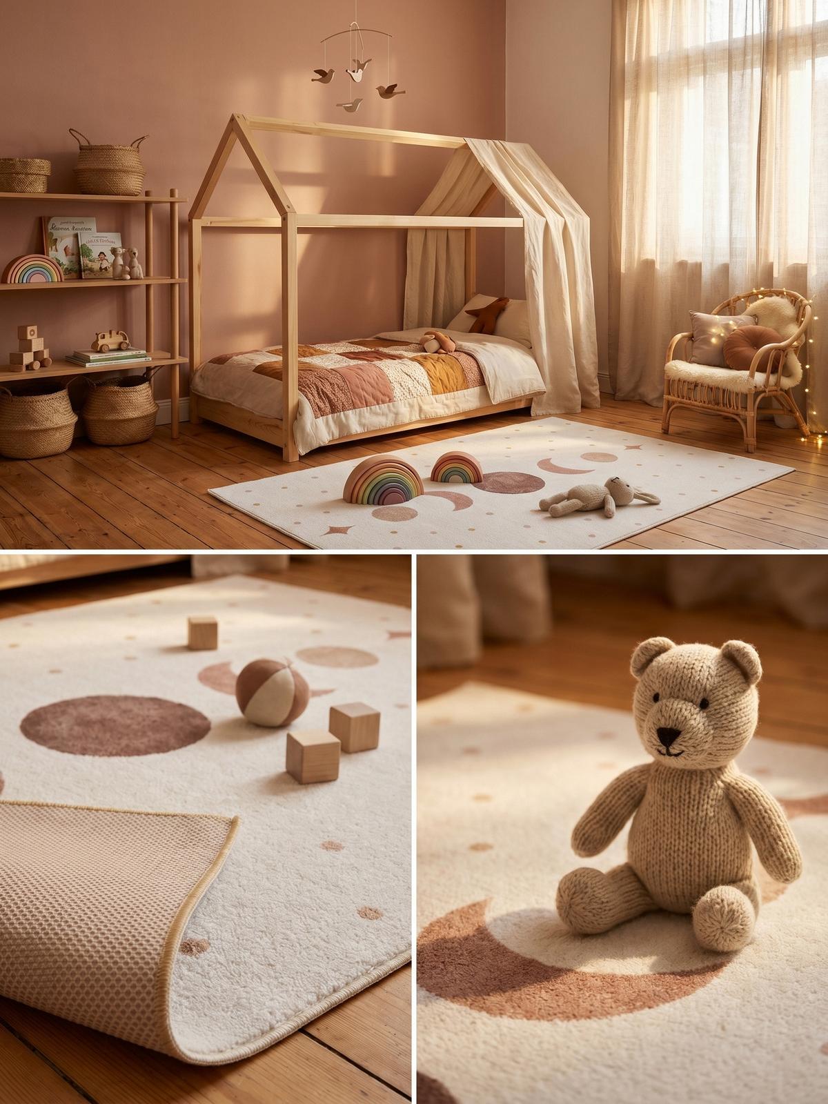 TEPPICH Kurzflor Waschbar TINO in Creme, mit Mondphasen-Motiv, 140 x 200 cm - Beige, Textil (200/140cm) - KADIMA DESIGN