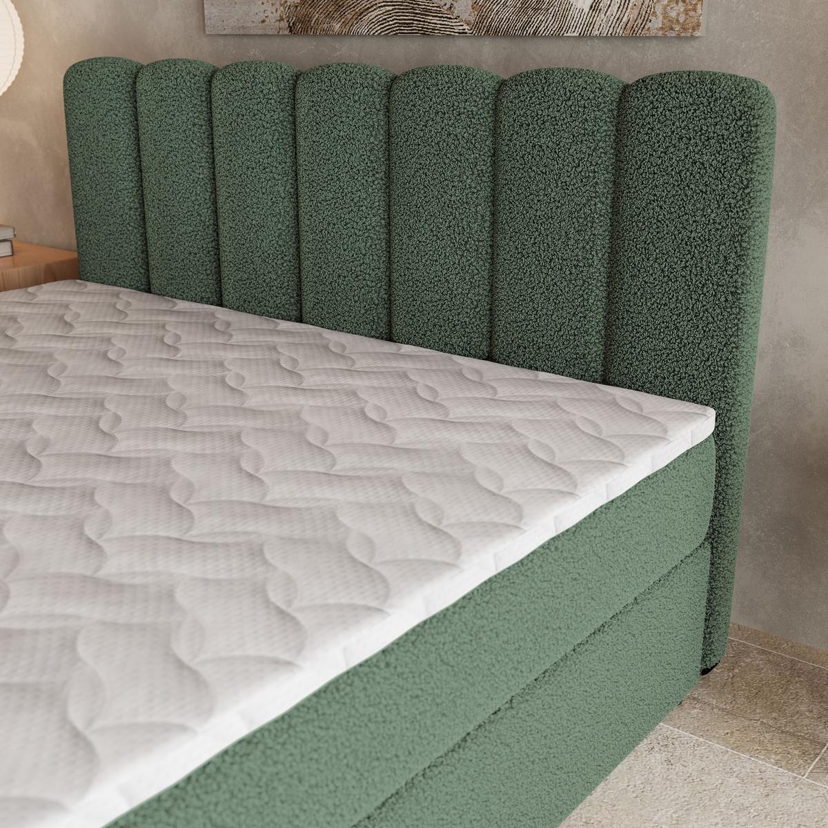 BOXBETT SOLIA 160x200 cm mit Matratze und Topper, H2+H3 - Grün - Grün, Holz (160/200cm) - MASSENO
