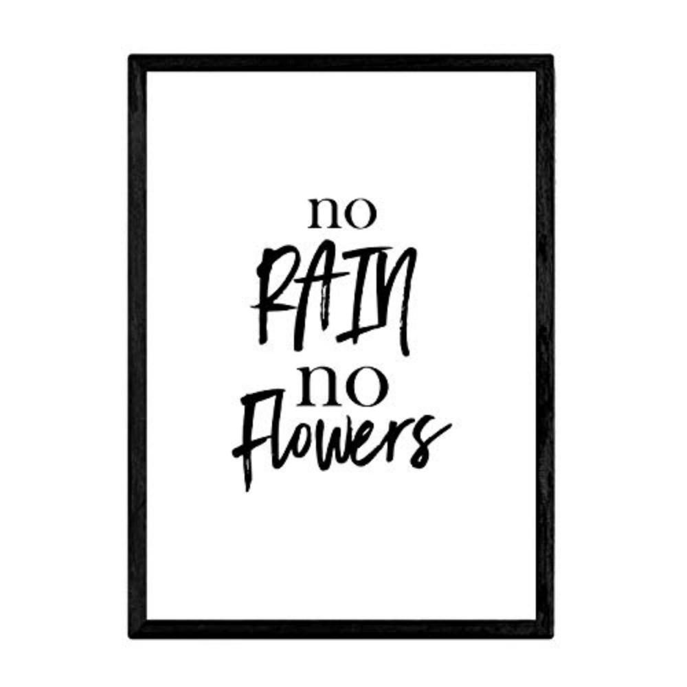 POSTER Inspirierender Spruch – Kein Regen Ohne Blumen A4 Schwarzer Rahmen - Schwarz, Papier (29.7/5/21cm) - Nacnic